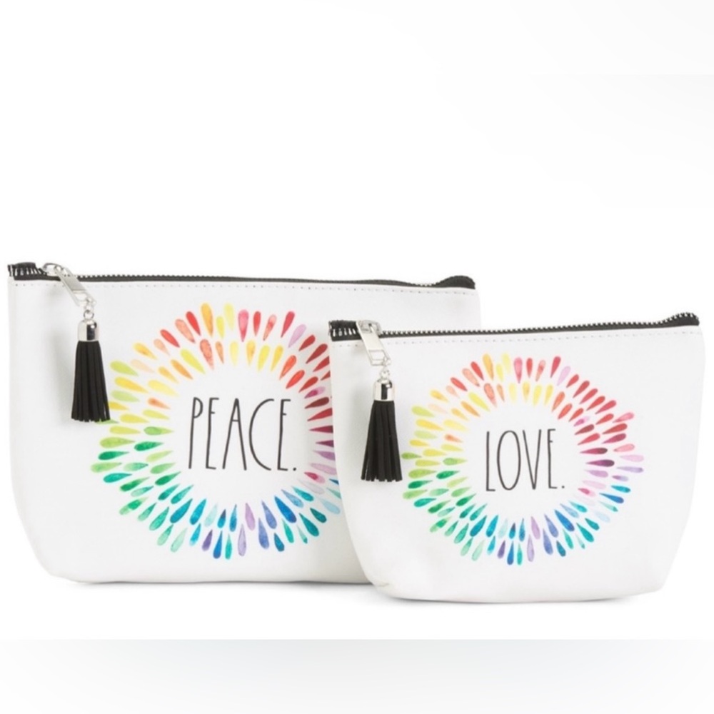 Rae Dunn LOVE & PEACE Rainbow Cosmetic Bag Sets NWT